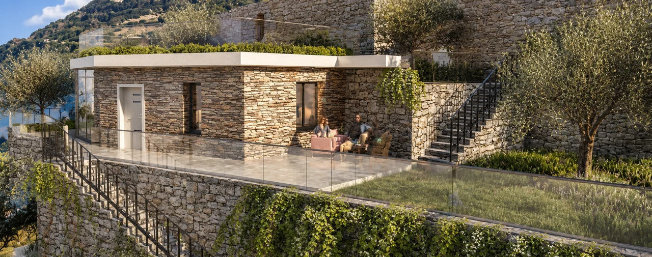 Volumi nel paesaggio — Rendering · vista 3